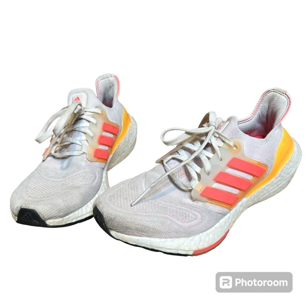 Adidas Ultraboost 22 Shoes Women's White Pink Orange Knit Running Sneakers 8